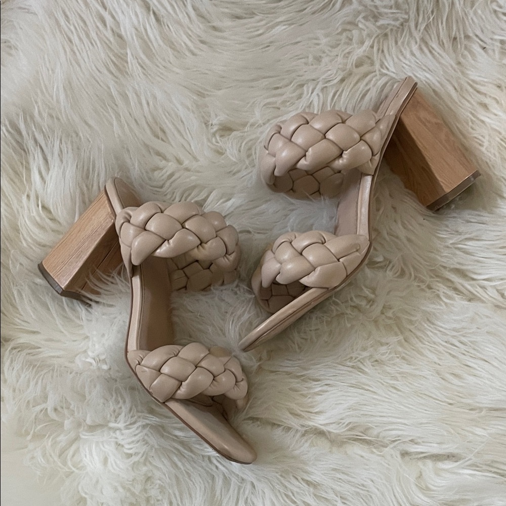 Nicole Miller Tan Braided Block Heels